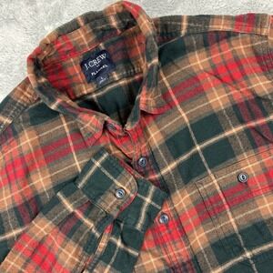 J Crew Flannel Shirt Men's L Multicolor Long Sleeve Elbow Patch Button Up